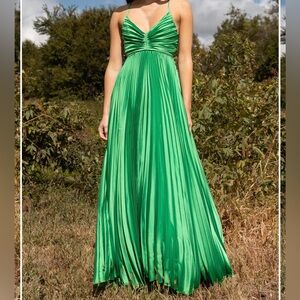 Luxxel Emerald Green Pleated Maxi Dress
